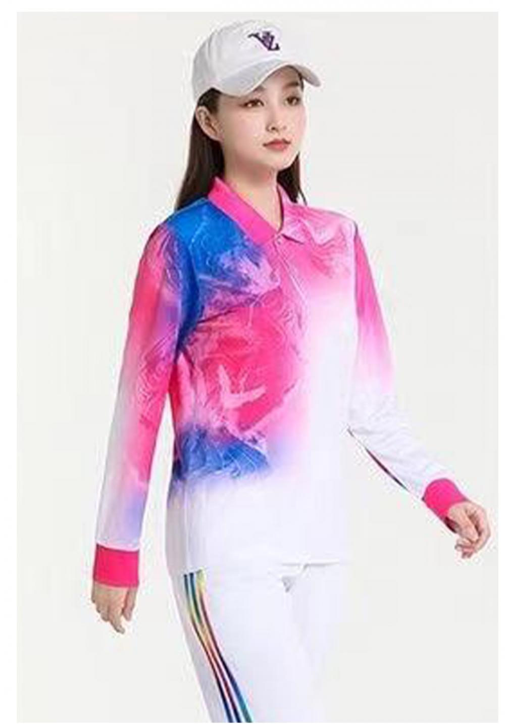 7784B#7785B# White Crane Style Breathable Quick Dry Thin Long Sleeve T-shirt Long Sleeve Lapel