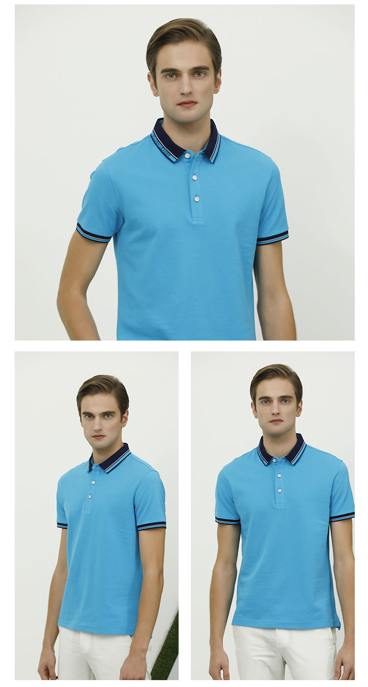 Long-staple cotton liquid ammonia beaded contrast color striped lapel short-sleeved POLO shirt universal GJ11-98888