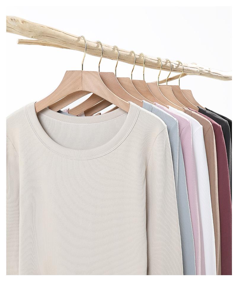 220g ribbed cotton women round neck long sleeve bottoming shirt T-shirt G21-S002