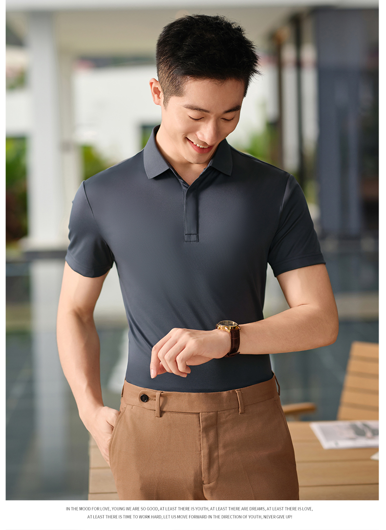 175g nylon cotton silk short-sleeved lapel POLO shirt GJ11-82016