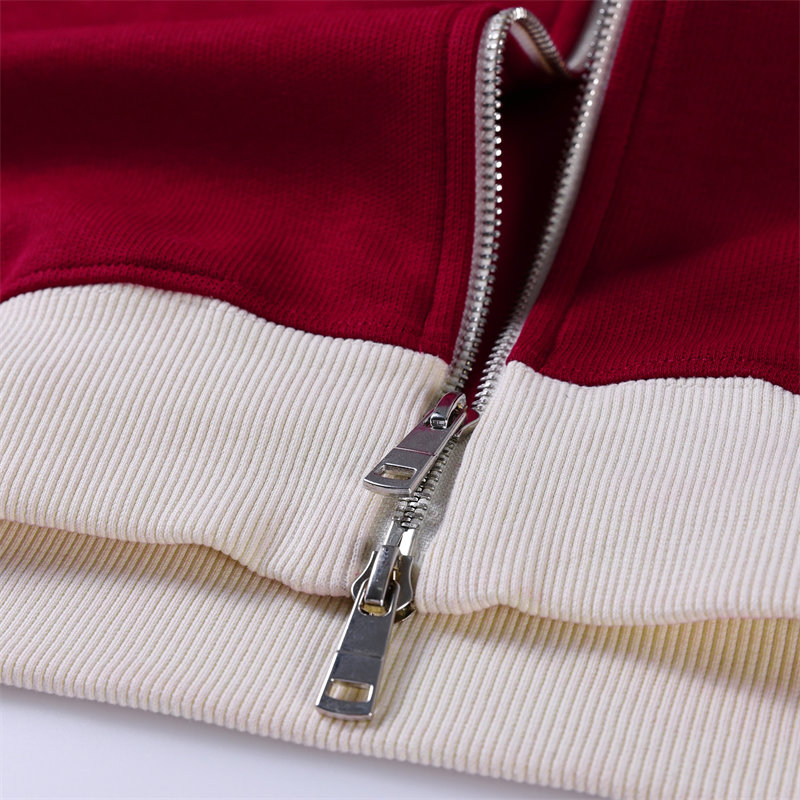 380g combed brushed composite cotton contrast color double zipper stand collar sweatshirt G21-U-X45076