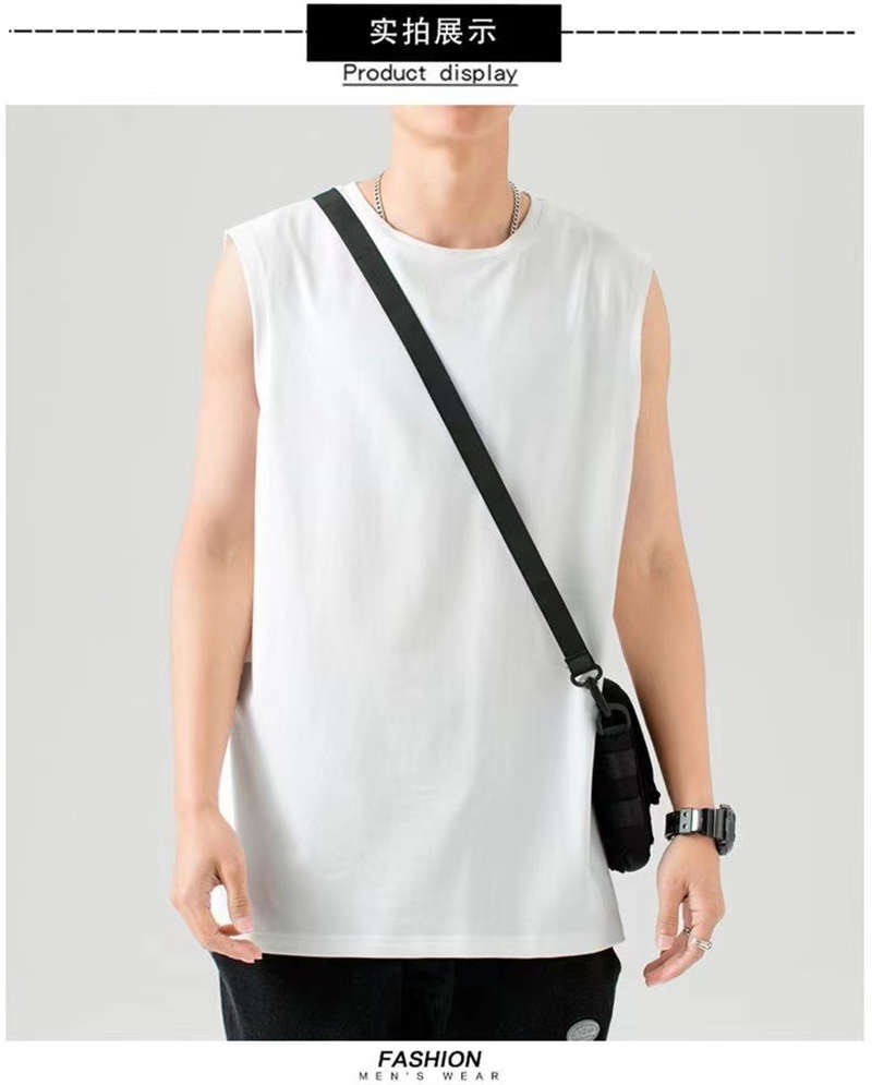 210g solid color combed cotton loose sports sleeveless T-shirt BC9-071