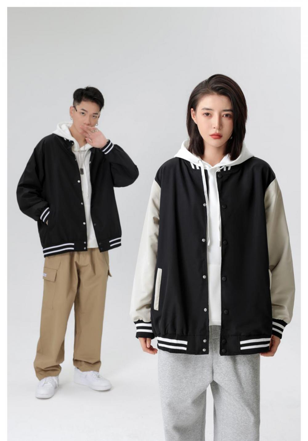 D807# Trendy brand drop shoulder contrast color baseball jacket jacket