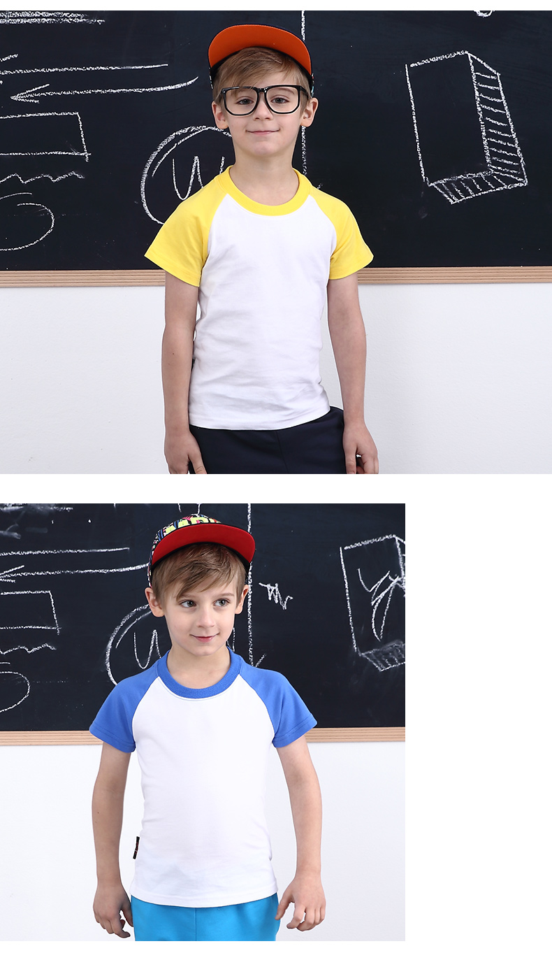 200g cotton children raglan sleeve round neck short sleeve T-shirt D09-12156 children